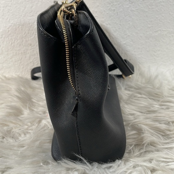 MICHAEL MICHAEL KORS Savannah Medium Saffiano Leather Satchel Black & Gold - Picture 6 of 15